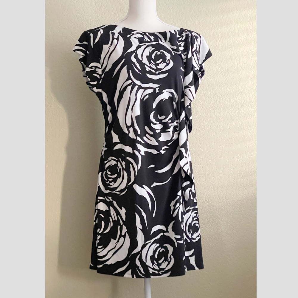 White House Black Market Black and White Rose Print Mini Dress